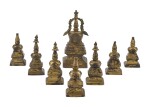 A GROUP OF EIGHT BRONZE STUPAS,  TIBET, 18TH – 19TH CENTURY  | 十八至十九世紀 藏傳銅佛塔一組八座