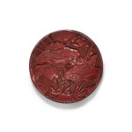 A carved cinnabar lacquer 'lotus' box and cover, Ming dynasty, 16th century | 明十六世紀 剔紅荷塘紋印盒