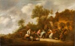 Peasants dancing and carousing outside a village inn