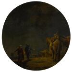 LEONARD BRAMER | A moonlit landscape with drovers and their pack of mules