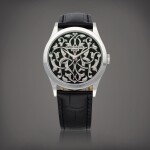 Calatrava, Reference 5088/100P-001 A platinum wristwatch with hand-engraved black enamel dial Circa 2022 |百達翡麗 |  Calatrava 型號 5088/100P-001 鉑金腕錶，配人手雕刻黑色琺瑯錶盤，製作年份約 2022
