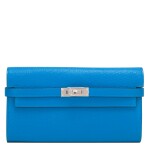 Hermès Bleu Zanzibar Kelly Long Wallet of Chevre Leather with Palladium Hardware