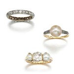 Two pearl and diamond rings and a diamond ring, early 20th century