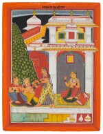 An illustration to a Ragamala series: Madhumadhavi Ragini, India, Rajasthan, Sirohi, circa 1680
