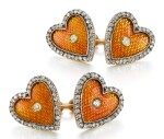 A PAIR OF FABERGÉ JEWELLED AND GUILLOCHÉ ENAMEL HEART-SHAPED CUFFLINKS, WORKMASTER AUGUST HOLMSTRÖM, ST PETERSBURG, CIRCA 1890