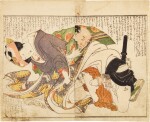 Katsushika Hokusai (1760-1849) | Three shunga woodblock-printed book plates | Edo period, 19th century