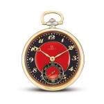 OMEGA | A TWO COLOUR GOLD, BLACK AND RED ENAMEL OPENFACE WATCH, CIRCA 1920  | 奧米茄 | 雙色金黑色及紅色琺瑯懷錶，機芯編號6227164，錶殼編號6918914，約1920年製