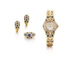 Diamond and Sapphire Demi-Parure and 'Pulchra' Wristwatch | 卡地亞及Bertolucci | 鑽石 配 藍寶石 戒指及耳環套裝 及'Pulchra' 腕錶