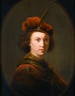 PIETER VERELST | Portrait of a young man, half-length, wearing a cap with a feather and a gold chain