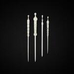 A group of four white jade hairpins with earpick, Ming - Qing dynasty 明至清 白玉挖耳簪一組四件