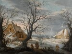 DUTCH SCHOOL, 18TH CENTURY  | A winter landscape with figures gathering wood by a frozen lake