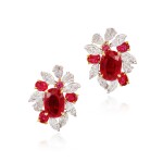 Pair of Ruby and Diamond Earrings | 5.19 及 5.12克拉 「緬甸」紅寶石 配 鑽石 耳環一對