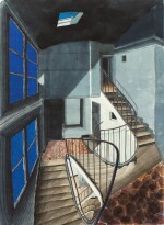 Staircase with Blue Window     