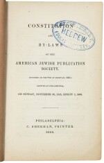 [JUDAICA] | Constitution and By-Laws of the American Jewish Publication Society. (Founded on the 9th of Heshvan, 5606). Adopted at Philadelphia, on Sunday, November 30, 1845, Kislev 1, 5606. Philadelphia: Sherman 5606 [1845]