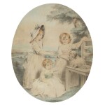 A group portrait of Lady Honora Elizabeth Hester Lambart (1784-1856), Lady Sophia Augusta Lambart (1787-1798), Lady Alicia Margaretta Hockmore Lambart (1785-1818) and their dog