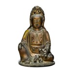 A gilt-bronze figure of Guanyin and child, Ming / early Qing dynasty