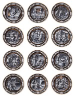 A set of twelve Limoges grisaille painted enamel plates depicting the Labours of the months, Circa 1559