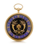 A GOLD, ENAMEL AND PEARL-SET CYLINDER WATCH CIRCA 1810, NO. 117 [瑞士製黃金飾琺瑯鑲珍珠懷錶，年份約1810，編號117]