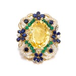 Impressive yellow sapphire, gem set and diamond brooch | Reza | 黃色剛玉配寶石及鑽石別針