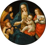 MICHELANGELO DI PIETRO MEMBRINI, FORMERLY KNOWN AS THE MASTER OF THE LATHROP TONDO  |  MADONNA AND CHILD, WITH THE INFANT SAINT JOHN AND TWO SAINTS