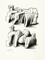 HENRY MOORE | TWO ROCK RECLINING FIGURES; AND MOTIF IN RED BLUE AND YELLOW (C. 102; 71)