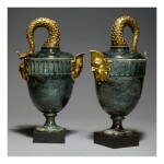  A PAIR OF WEDGWOOD AND BENTLEY 'PORPHYRY' 'FISH TAIL' EWER VASES CIRCA 1775 