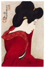 Ito Shinsui (1898-1972) | Taikyo (Before the mirror [Red geisha]) | Taisho period, early 20th century
