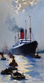FRANK HENRY MASON | The Cunard Liner Carpathia Outward Bound from Liverpool in the Moonlight