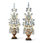 A PAIR OF COMPOSITE CARVED GILTWOOD, GILT-METAL AND CUT-GLASS SIX-LIGHT GIRANDOLES, POSSIBLY ITALIAN