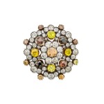 Silver-Topped Gold, Diamond and Colored Diamond Pendant-Brooch