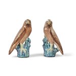 A Rare Pair of Chinese Export Figures of Hawks, Qing Dynasty, Qianlong Period
