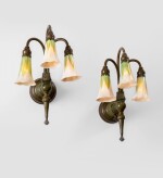 Pair of Three-Light Decorated "Lily" Wall Sconces