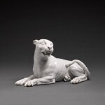 A Meissen white figure of a lioness, second half 18th century