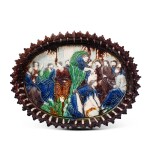 A Palissy-type moulded dish "Le lavement des pieds", circa 1600 to 1650,  probably Manerbe |  Plat ovale en terre vernissée "Le lavement des pieds", vers 1600-1650, dans le style de Bernard Palissy, probablement Manerbe