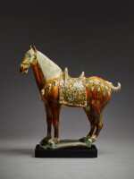 A magnificent large sancai-glazed figure of a caparisoned horse, Tang dynasty | 唐 三彩馬