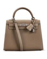 Taupe Sellier Kelly 28cm in Epsom Leather and White Contrast Stitching with Palladium Hardware, 2008