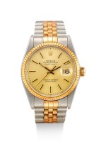  ROLEX | DATEJUST, REFERENCE 16013, A YELLOW GOLD AND STAINLESS STEEL WRISTWATCH WITH DATE AND BRACELET, CIRCA 1985