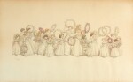 GREENAWAY | Procession of Maidens with Pink Garlands, pencil and watercolour drawing, 1899