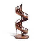 A Late Victorian Carved Walnut Spiral Architectural Model of a Staircase, Late 19th Century