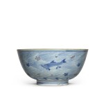 An underglaze blue and red 'fish' bowl Qing dynasty, Kangxi period |  清康熙 青花釉裏紅魚藻紋碗
