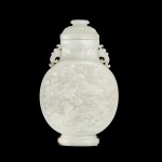 A white jade 'dragon' moonflask, Qing dynasty, Qianlong period | 清乾隆 白玉雲龍紋雙龍耳扁壺