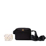 Frances Patiky Stein's Collection: Evening Black Satin Bag and White Leather Micro Bag Charm