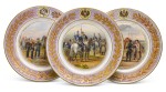 Three porcelain military plates, Imperial Porcelain Factory, St Petersburg, period of Alexander II, 1871-1875