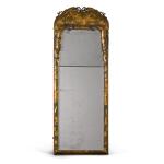 A Queen Anne green and gilt japanned pier mirror, early 18th century