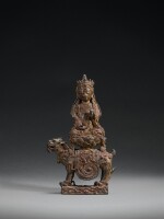 An inscribed and dated lacquer-gilt bronze figure of Manjushri, Ming dynasty, fourth year of the Longqing period, corresponding to 1570 AD | 明隆慶四年（1570年） 漆金銅文殊觀音菩薩