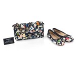 CHANEL | PRINTED CANVAS AND GOLD-TONE METAL CLASSIC SHOULDER BAG AND MATCHING PAIR OF FLATS 