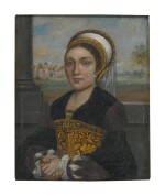 Sold Without Reserve | MANNER OF HANS HOLBEIN, CIRCA 1900 | PORTRAIT OF A LADY, HALF LENGTH, WITH AN ELABORATE FRENCH HOOD AND VEIL, FACING LEFT