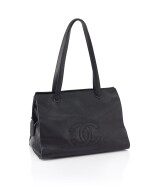 CHANEL | BLACK LEATHER SHOPPING TOTE BAG 
