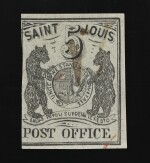Postmaster’s Provisional St. Louis, MO. 1846 5c Black (III) on gray lilac (11X4)