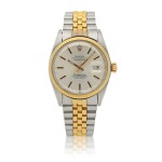 RETAILED BY TIFFANY & CO.: DATEJUST, REF 1603 STAINLESS STEEL AND YELLOW GOLD WRISTWATCH WITH DATE CIRCA 1977